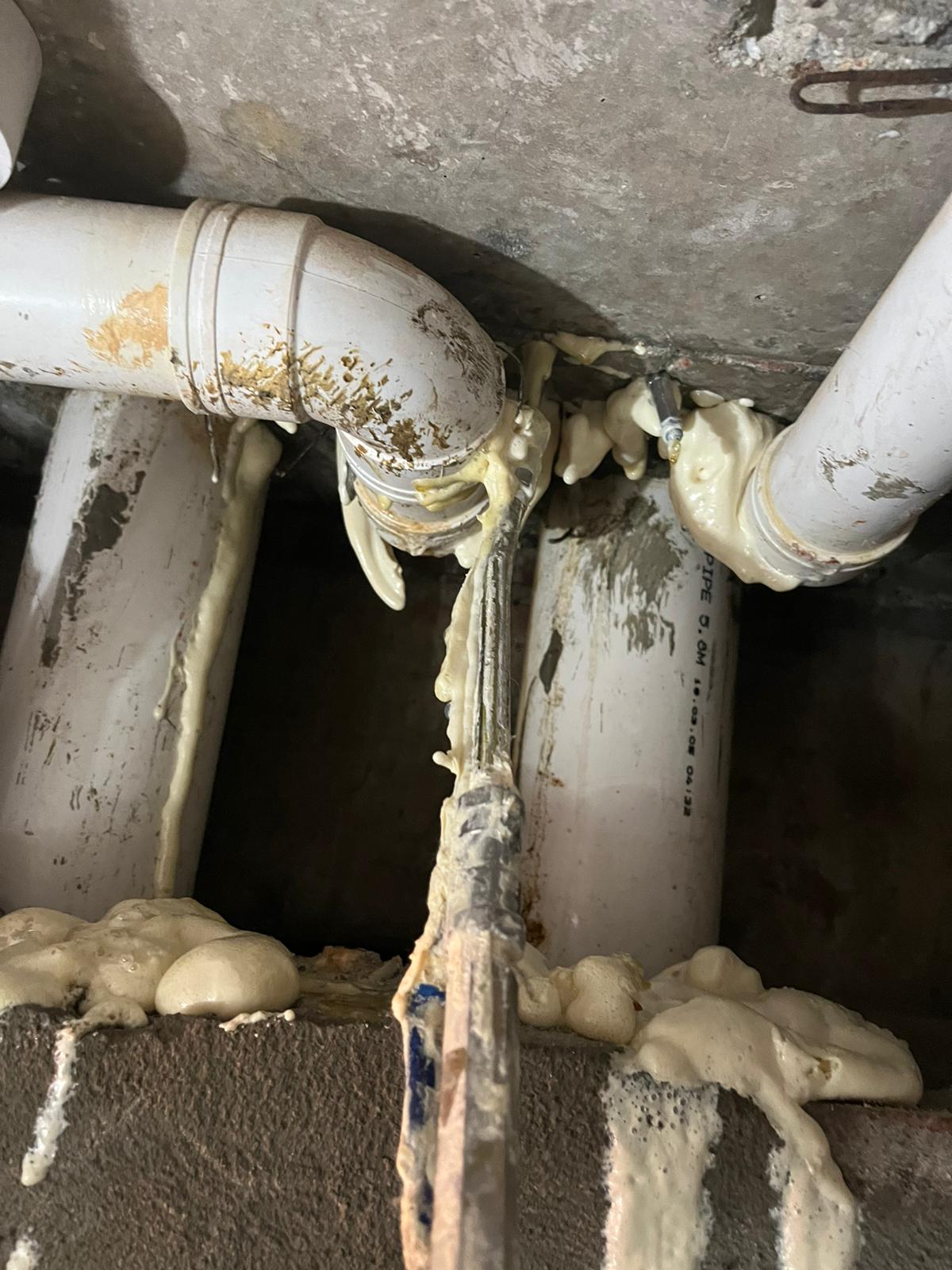 PU injection being carried out at a concealed pipe leak